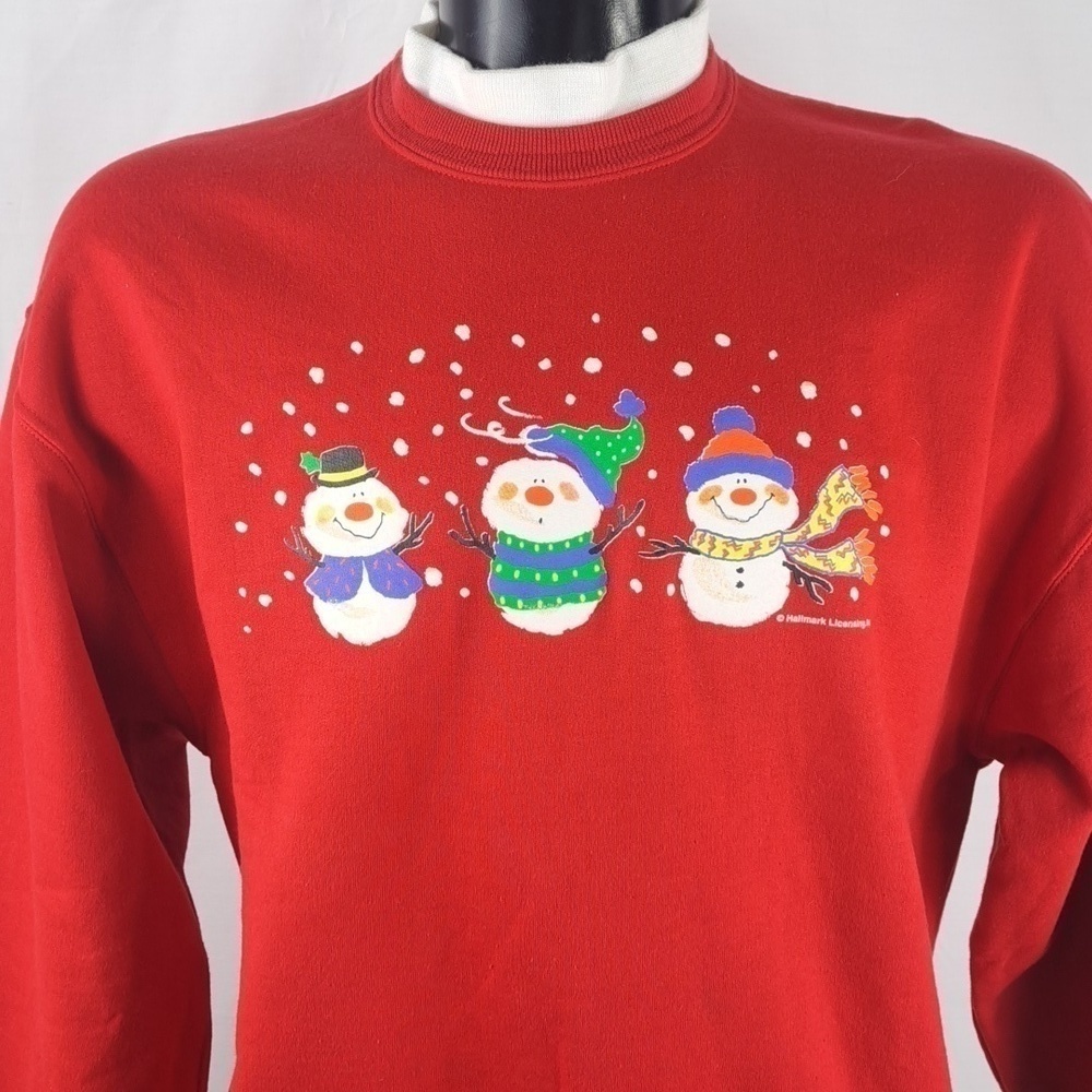 Vintage Morning Sun Hallmark Snowman Christmas red LG pullover sweatshirt